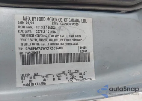 2001 Mercury Grand Marquis Ls from USA, damaged, VIN 2MEFM75WX1X651688